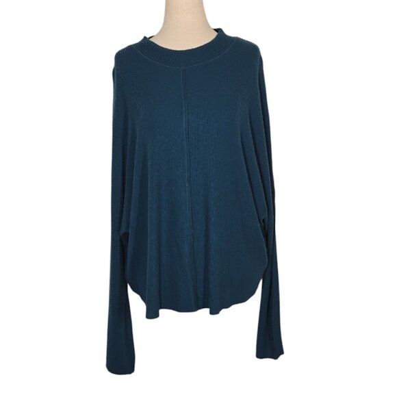 TREASURE & BOND WOMEN' teal ribbed knit pullover top Size Large  NWOT - Picture 1 of 9